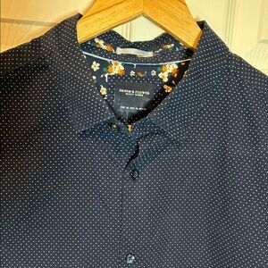 Denim & Flower Men's Navy Short-Sleeve Button-Up with Tiny White Dot Print